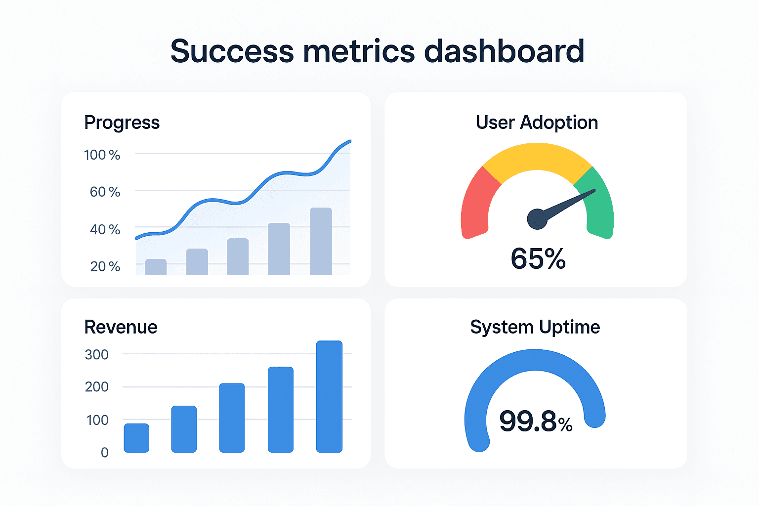 A dashboard displaying key performance indicators for tracking implementation success